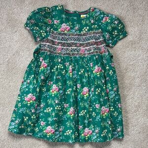 Mini Boden Girls Green Easter Spring Floral Smocked Dress size 6-7Y